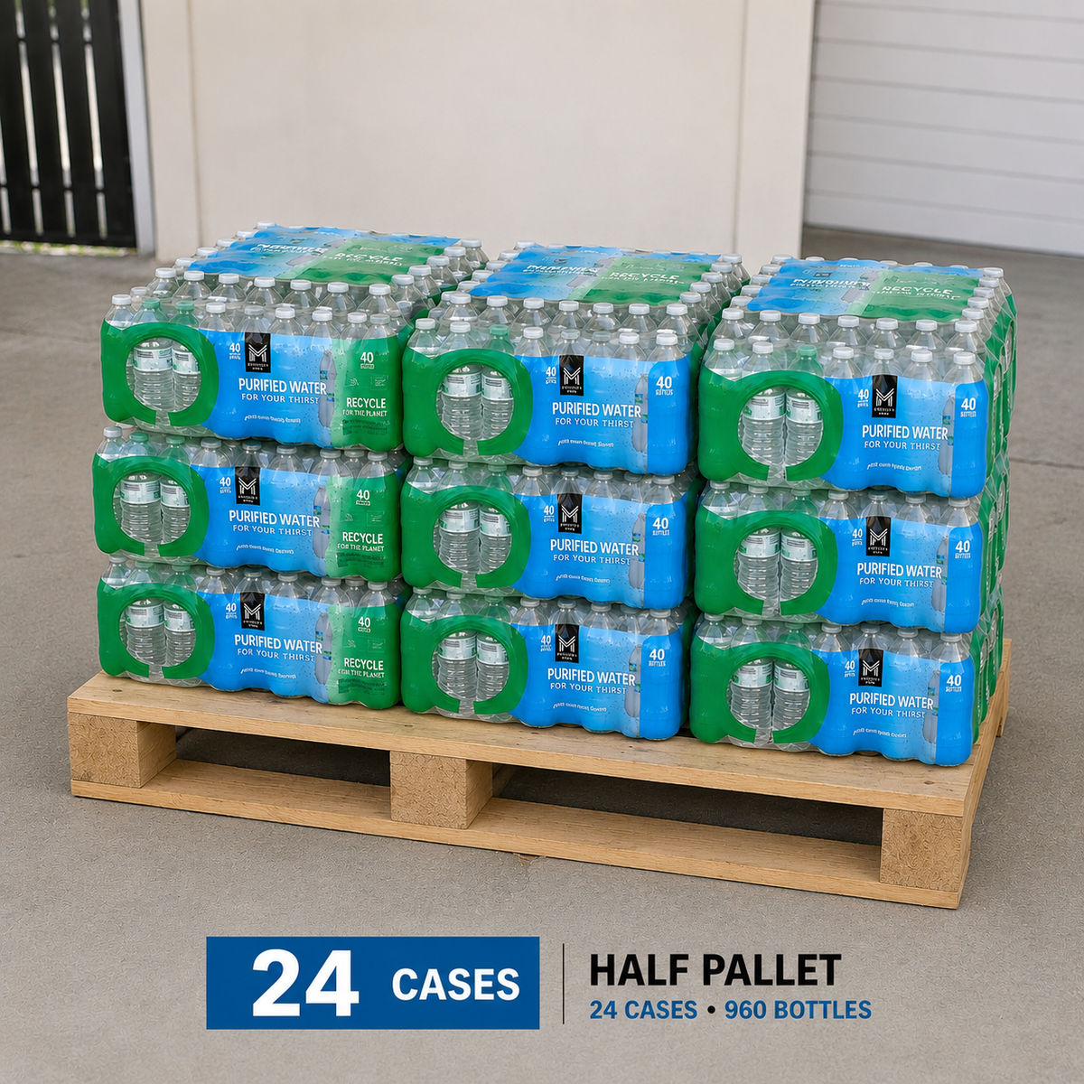 Member's Mark Purified Water Half Pallet - 24 Cases 960 Bottles